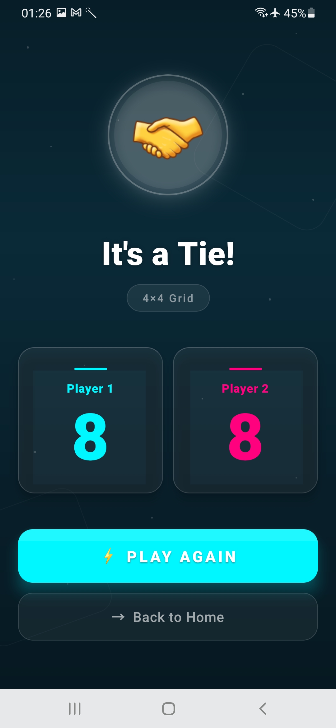 Local multiplayer — tie result screen