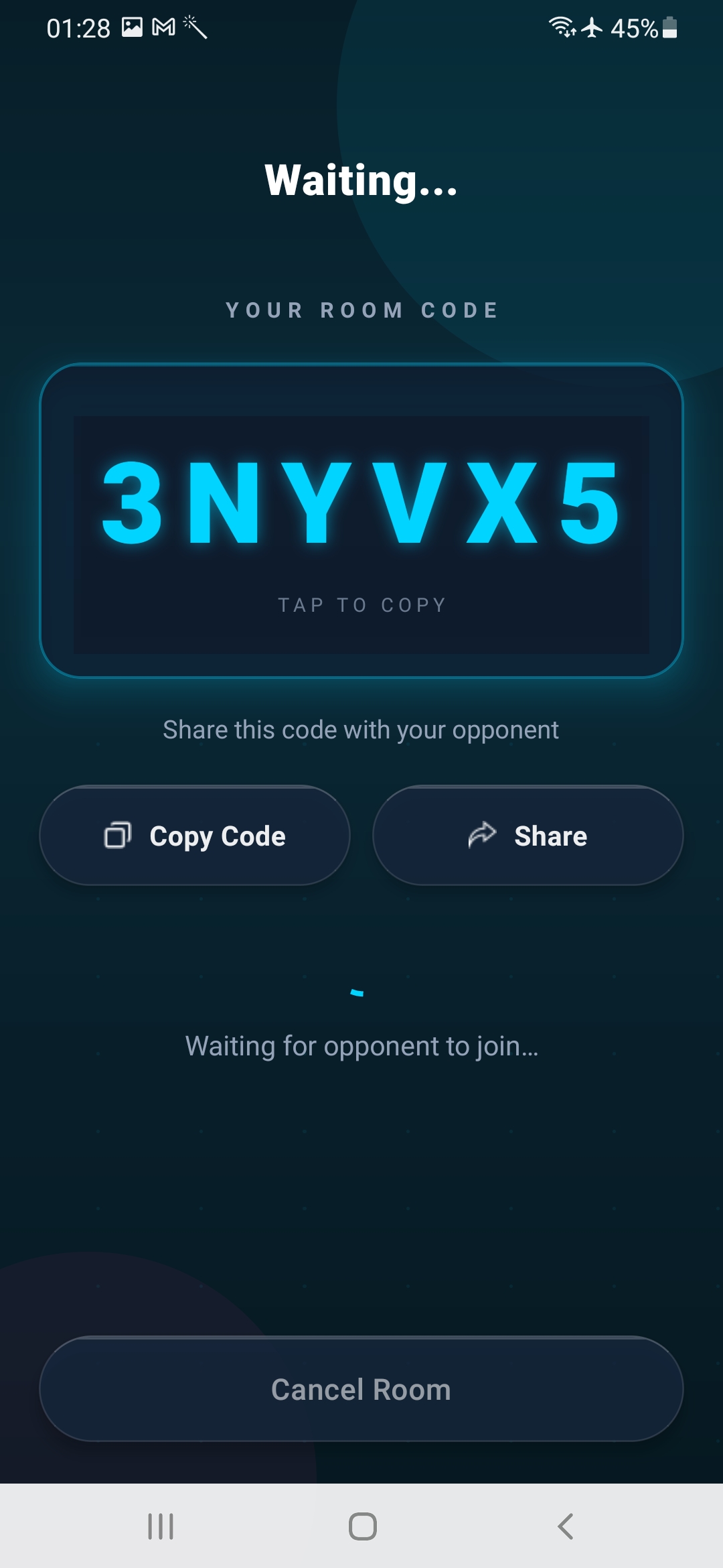 Online multiplayer — invite code screen